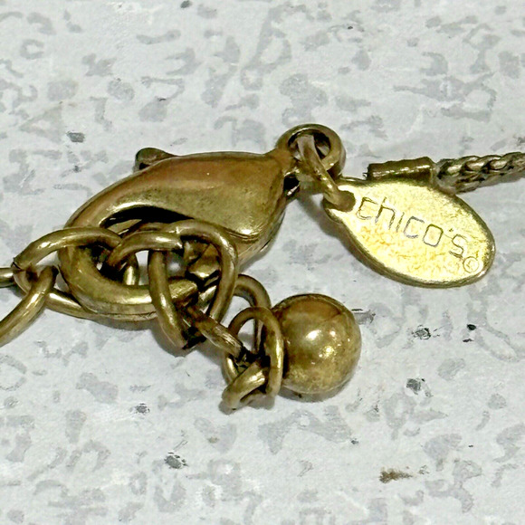 Chico’s Multistrand Chain Beaded Necklace Crystal Teardrops Peach White Gray - Picture 3 of 5